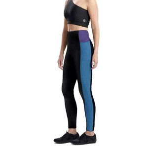 Josie Natori sz M Solstice Track Leggings Colorblocked Black Teal purple NWT new